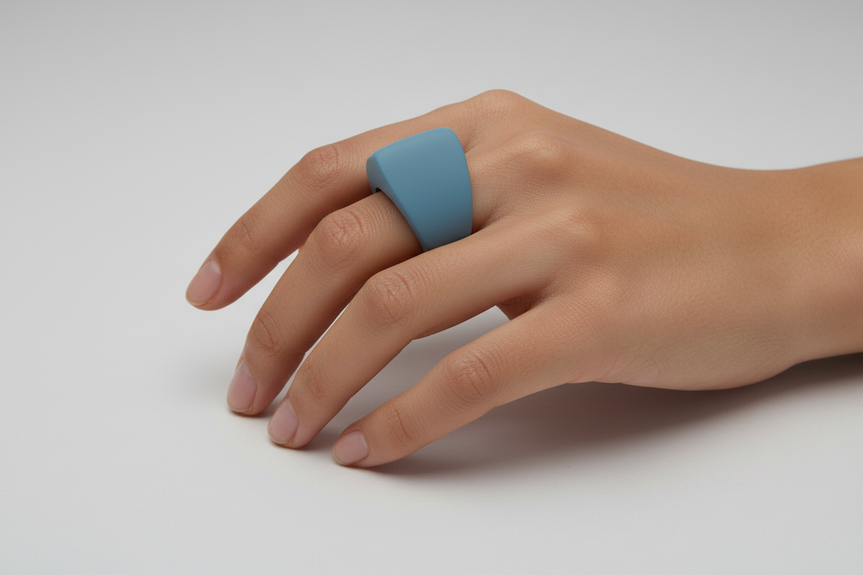 Black Buffalo and Horn Ring Painted Blue Lacquer