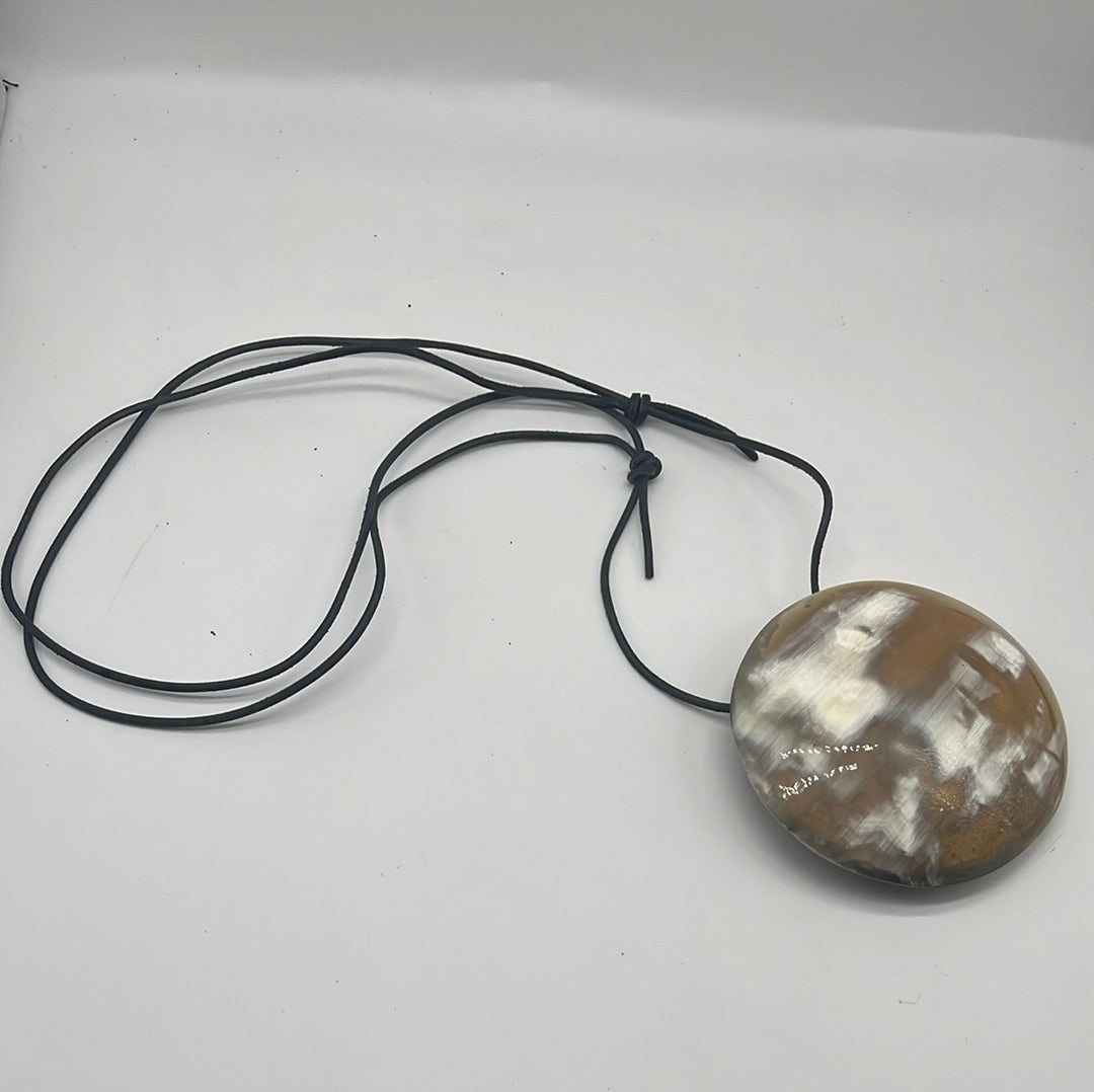 Large Globe Shape Polished Horn Pendant on Leather Cord
