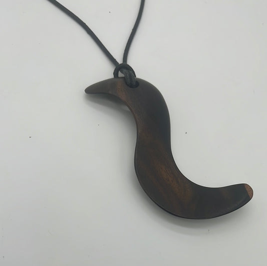 Carved S Ebony Wood Pendant Genuine Leather cord