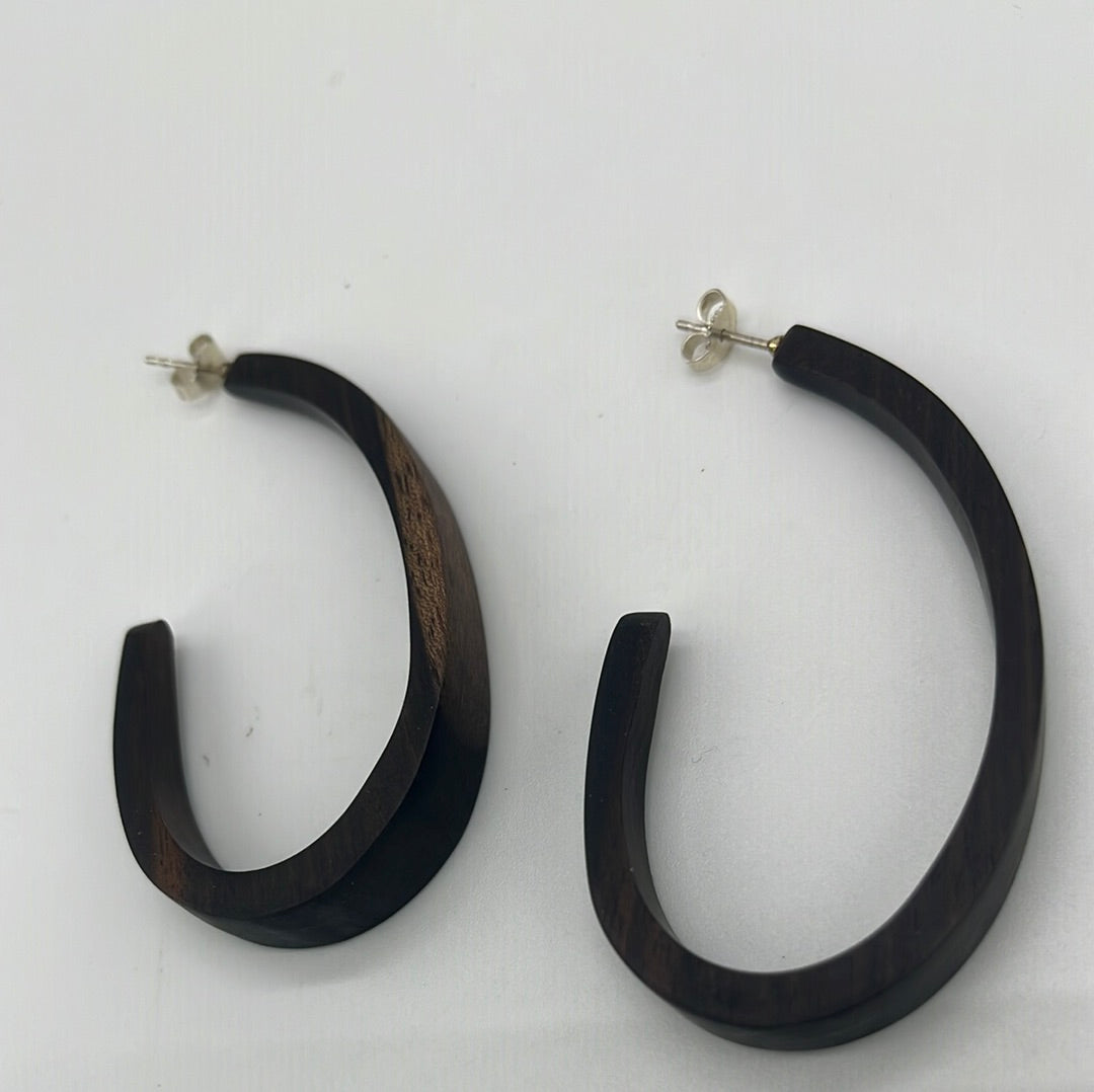 Elongated Ebony Wood Hoop Earrings