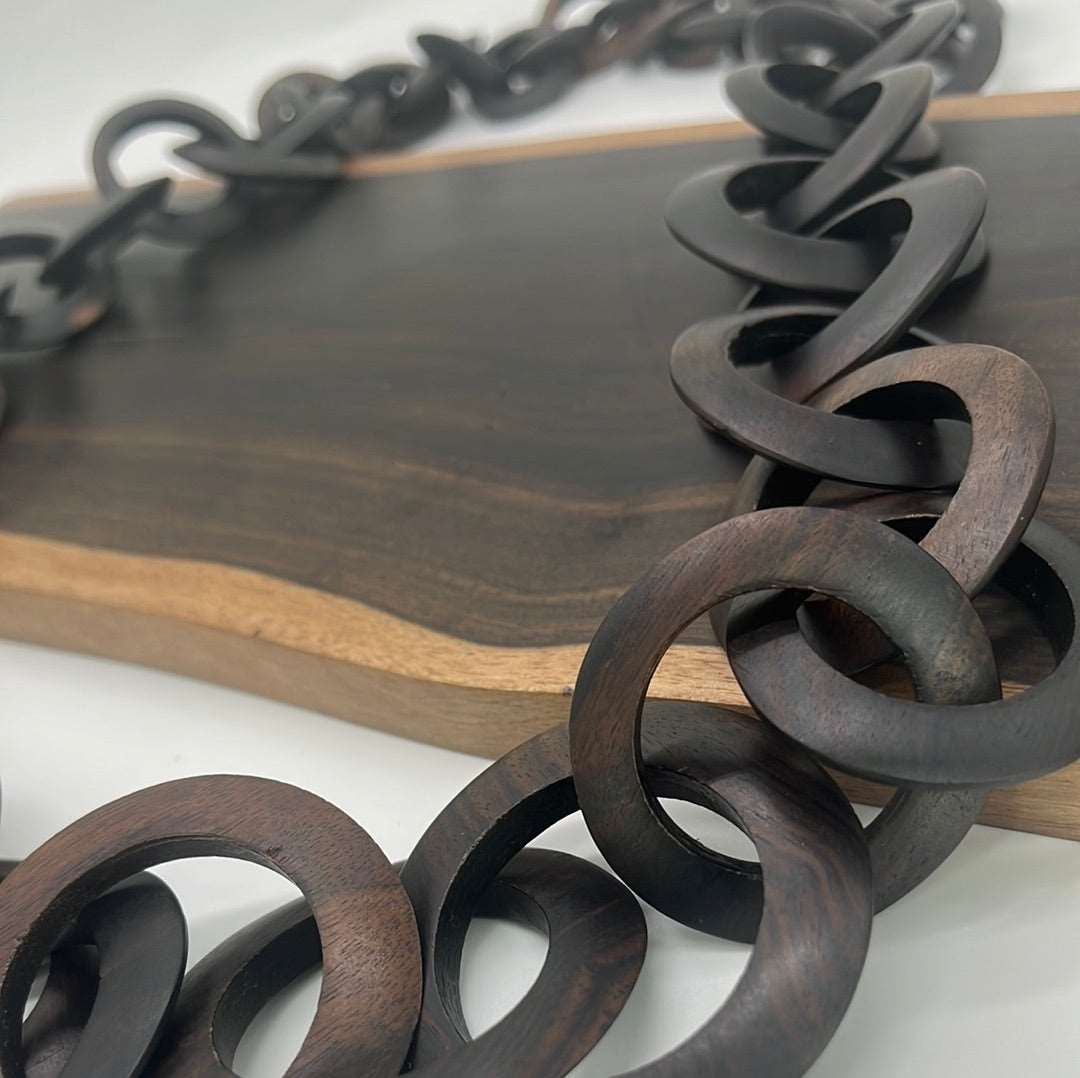 Graduted  Ebony Wood Link Necklace 43"