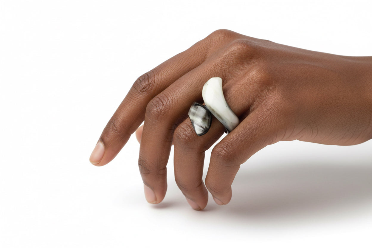 Buffalo Horn Bypass Ring – Handcrafted Natural Statement Jewelry from Ethically Sourced Horn
