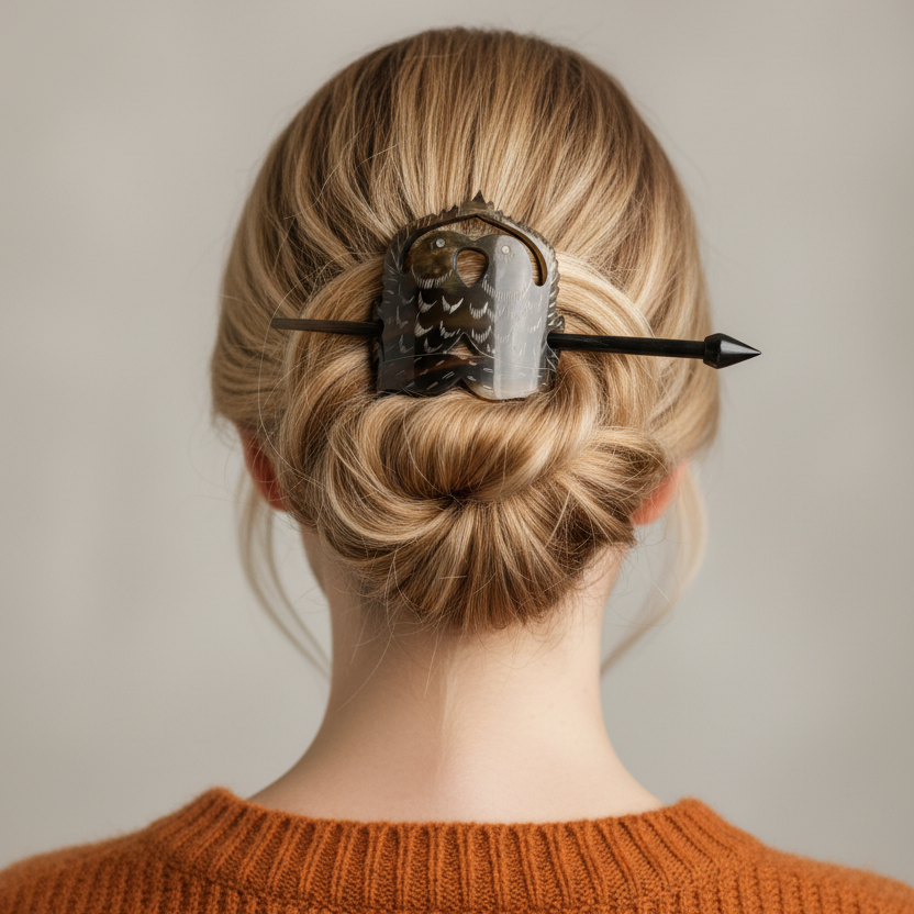 Buffalo Horn “Kissing Dove” Hair Accessory — Hand‑Carved 6" Hair Stick with Ornate Motif