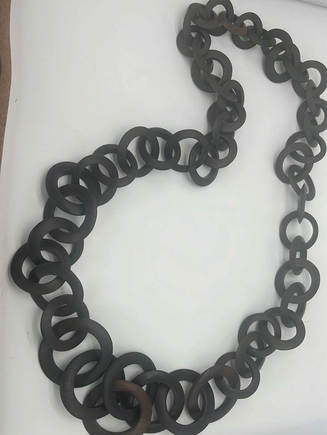 Graduted  Ebony Wood Link Necklace 43"