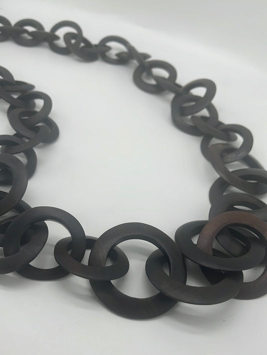 Graduted  Ebony Wood Link Necklace 43"