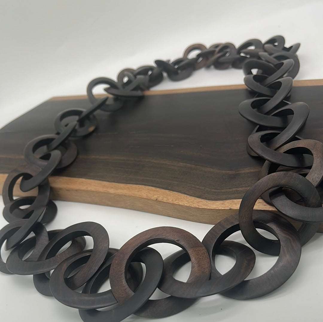 Graduted  Ebony Wood Link Necklace 43"