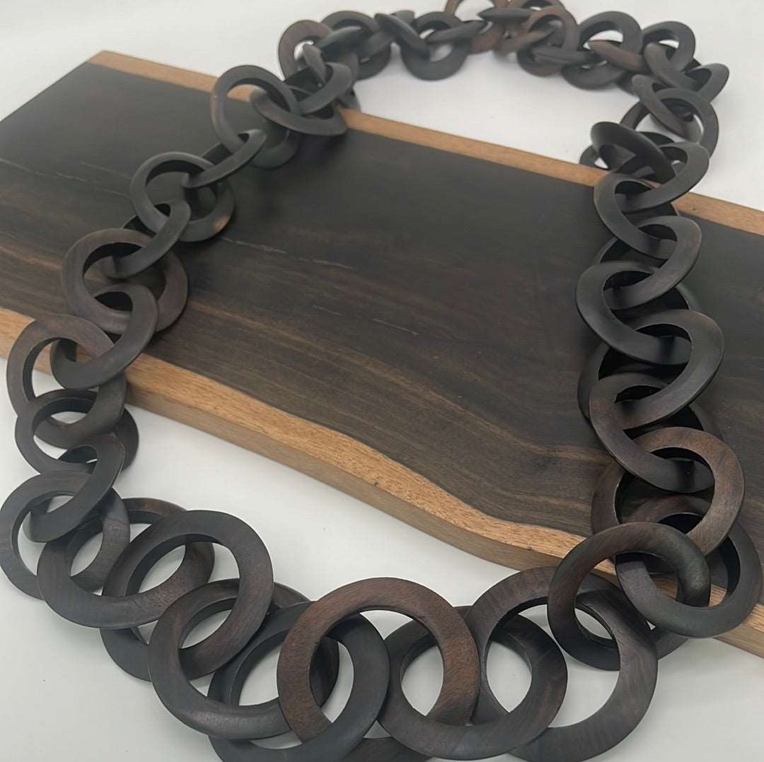 Graduted  Ebony Wood Link Necklace 43"