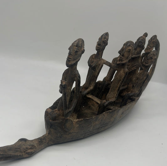 African Bronze figure handmade boat sculpture