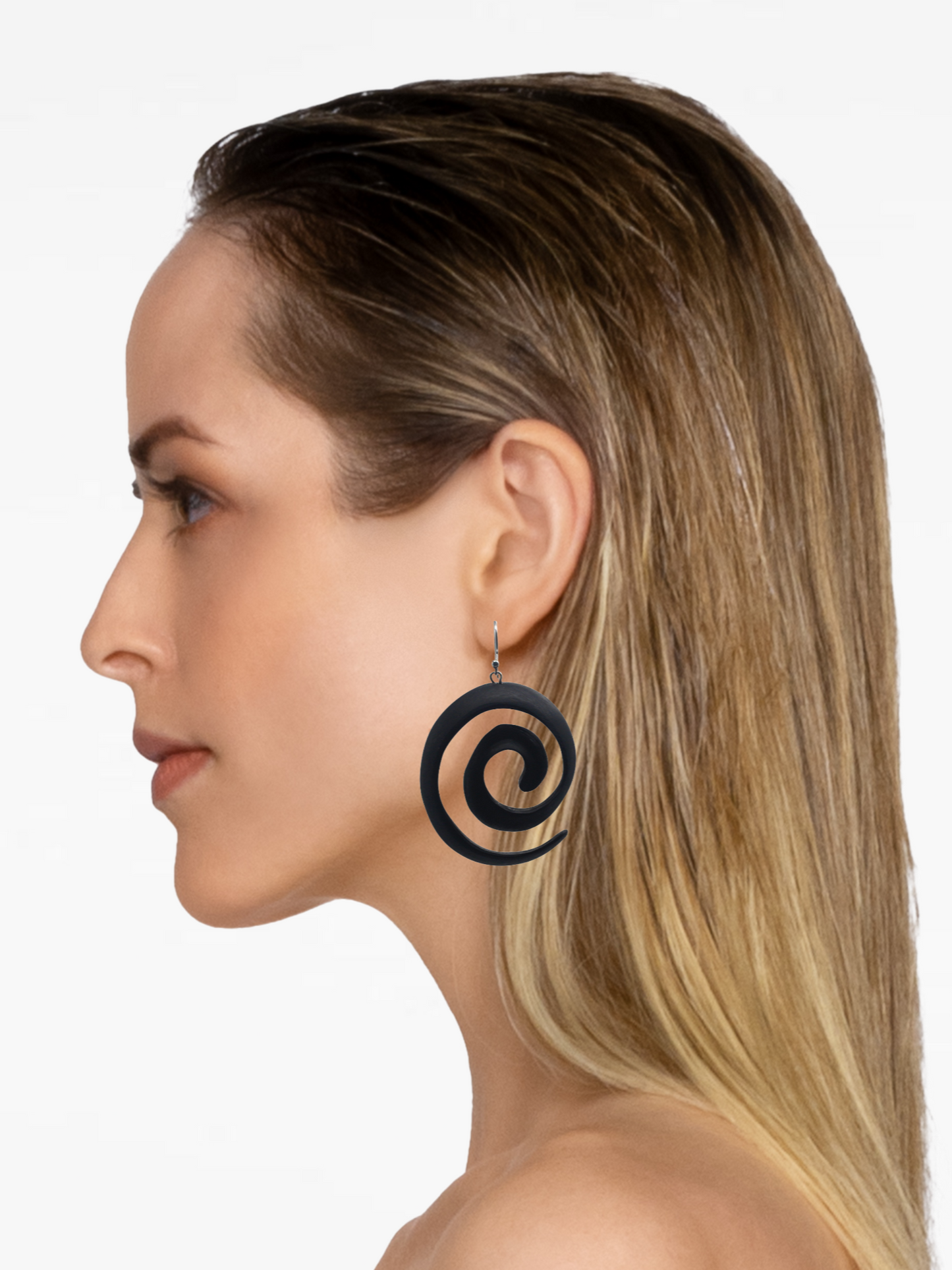 Handcrafted Ebony Wood Swirl Earrings on .925 Sterling Wire