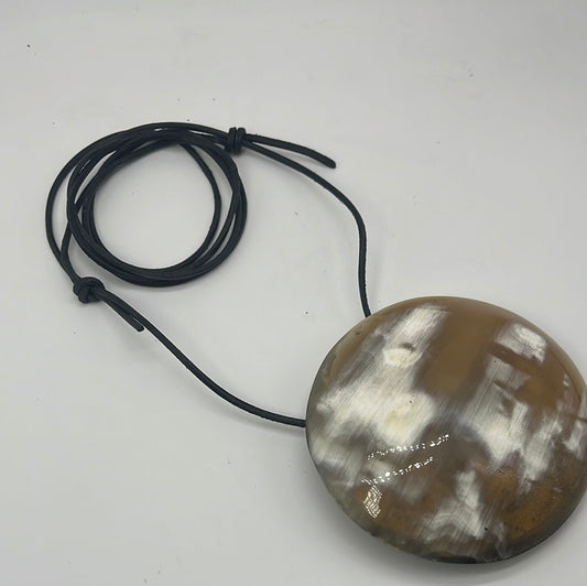 Large Globe Shape Polished Horn Pendant on Leather Cord