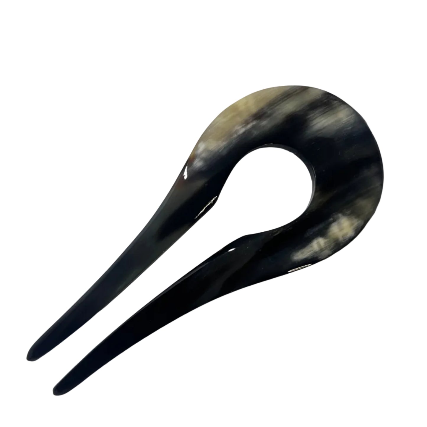 Buffalo Horn French Hair Pin — Hand‑Carved 2‑Prong Classic Style