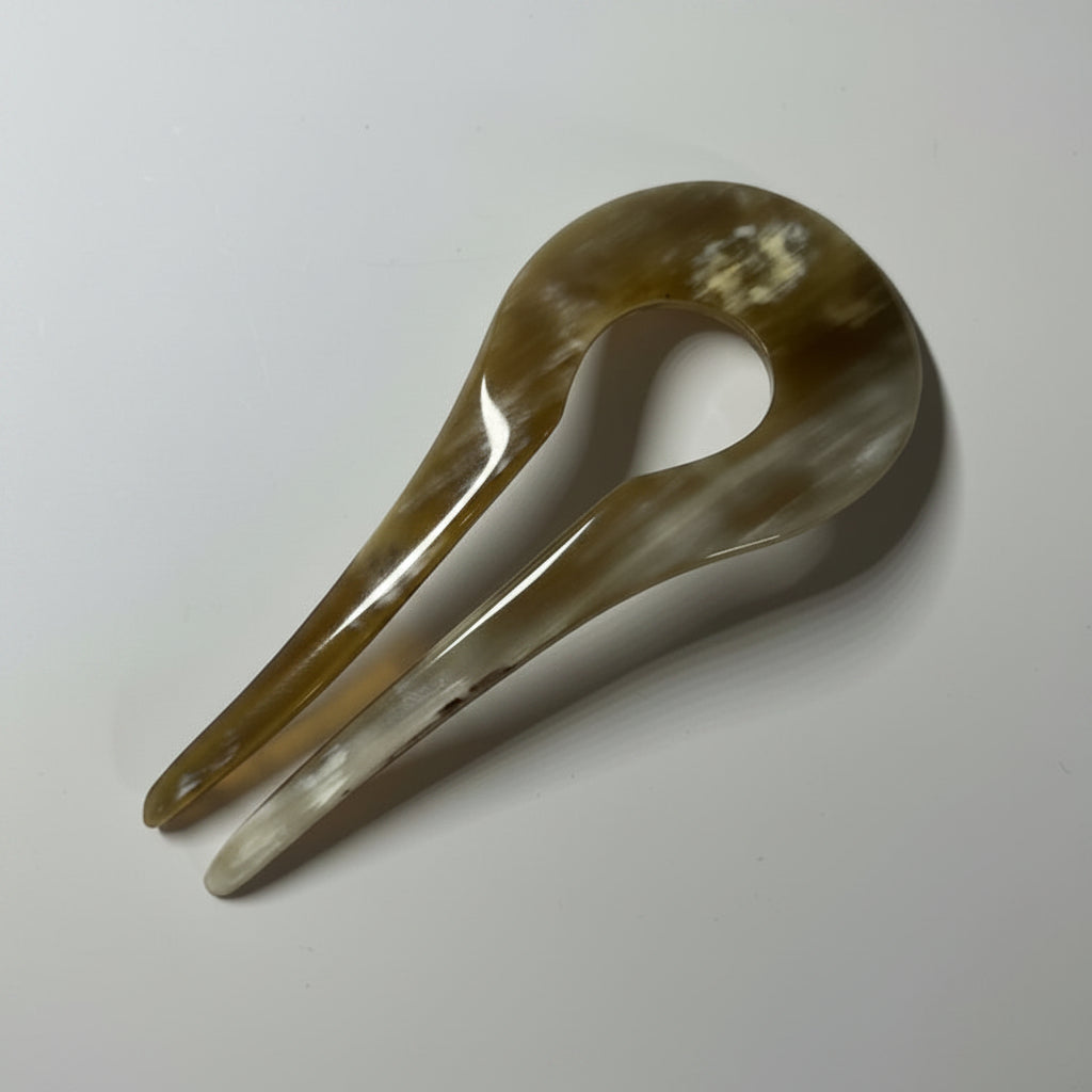 Buffalo Horn French Hair Pin — Hand‑Carved 2‑Prong Classic Style