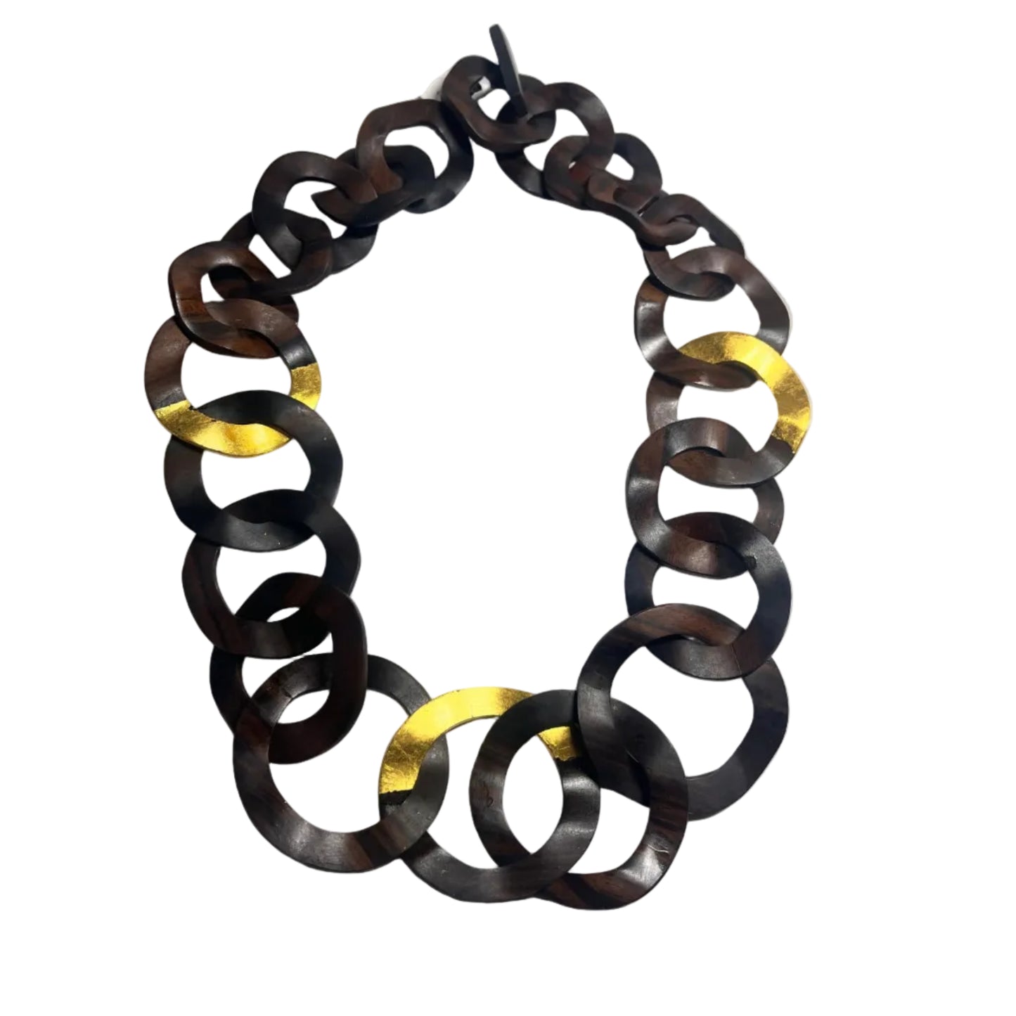 Handcrafted Ebony Wood Link Necklace with 24k Gold Leaf Accents