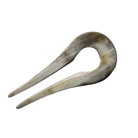 Buffalo Horn French Hair Pin — Hand‑Carved 2‑Prong Classic Style