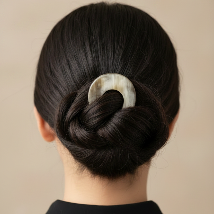 Buffalo Horn French Hair Pin — Hand‑Carved 2‑Prong Classic Style