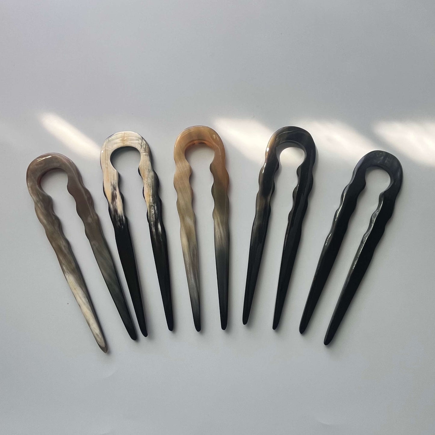 Hand‑Carved Buffalo Horn Classic French Pin — Natural 2‑Prong Hair Accessory