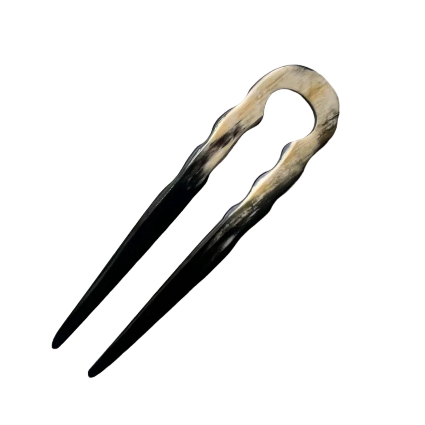 Hand‑Carved Buffalo Horn Classic French Pin — Natural 2‑Prong Hair Accessory