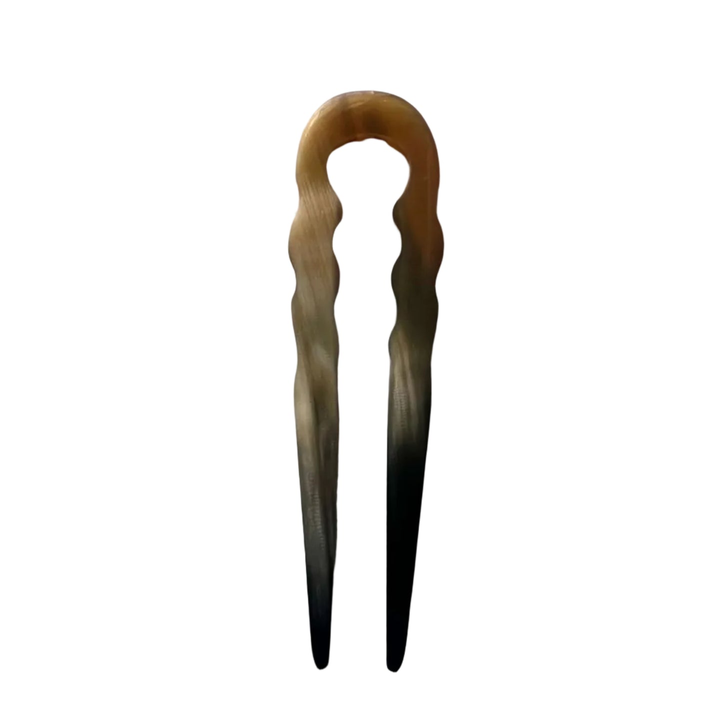 Hand‑Carved Buffalo Horn Classic French Pin — Natural 2‑Prong Hair Accessory