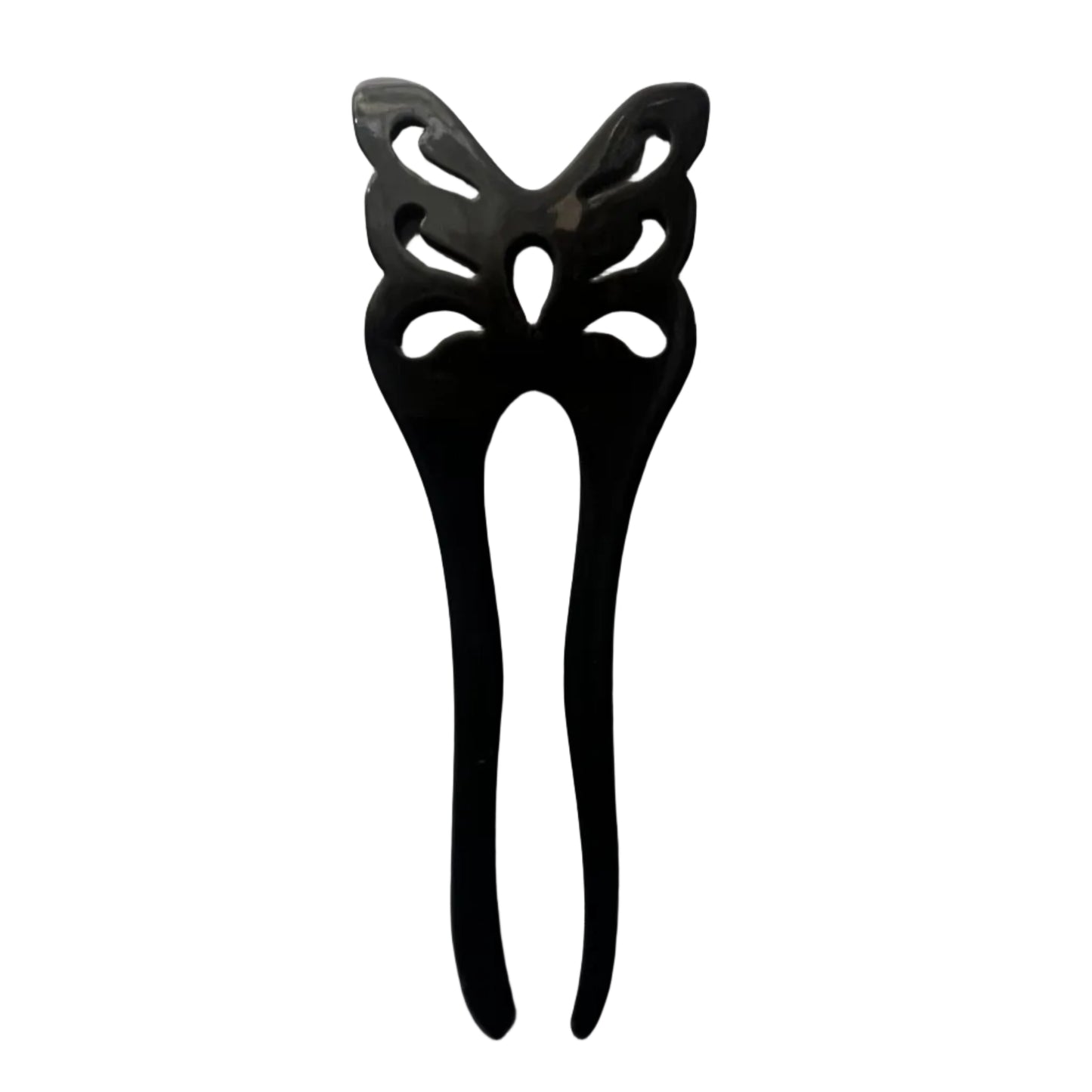 Hand‑Carved Buffalo Horn Butterfly French Pin — Artisan 2‑Prong Hair Accessory