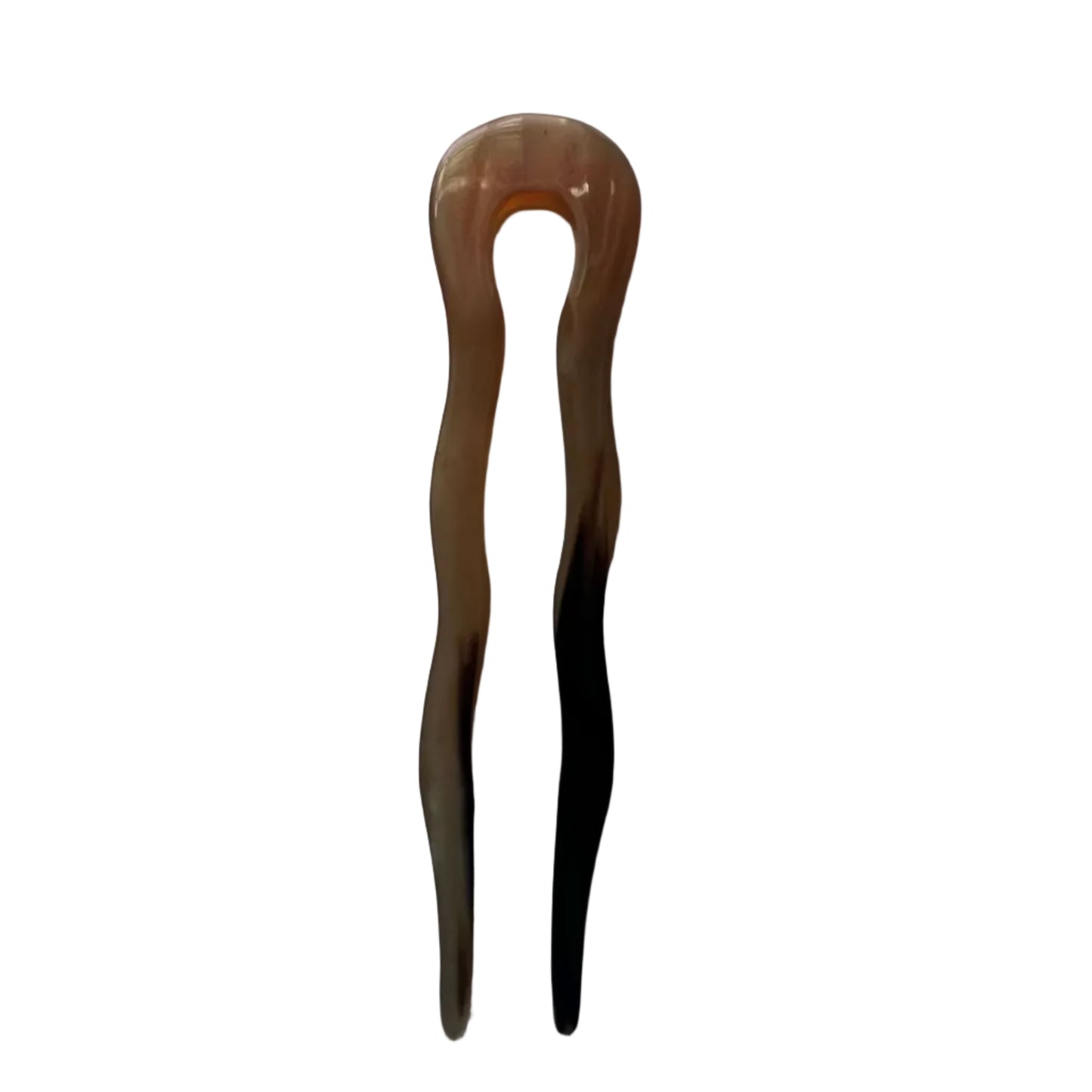 Hand‑Carved Buffalo Horn Wavy French Pin — Natural 2‑Prong Hair Accessory