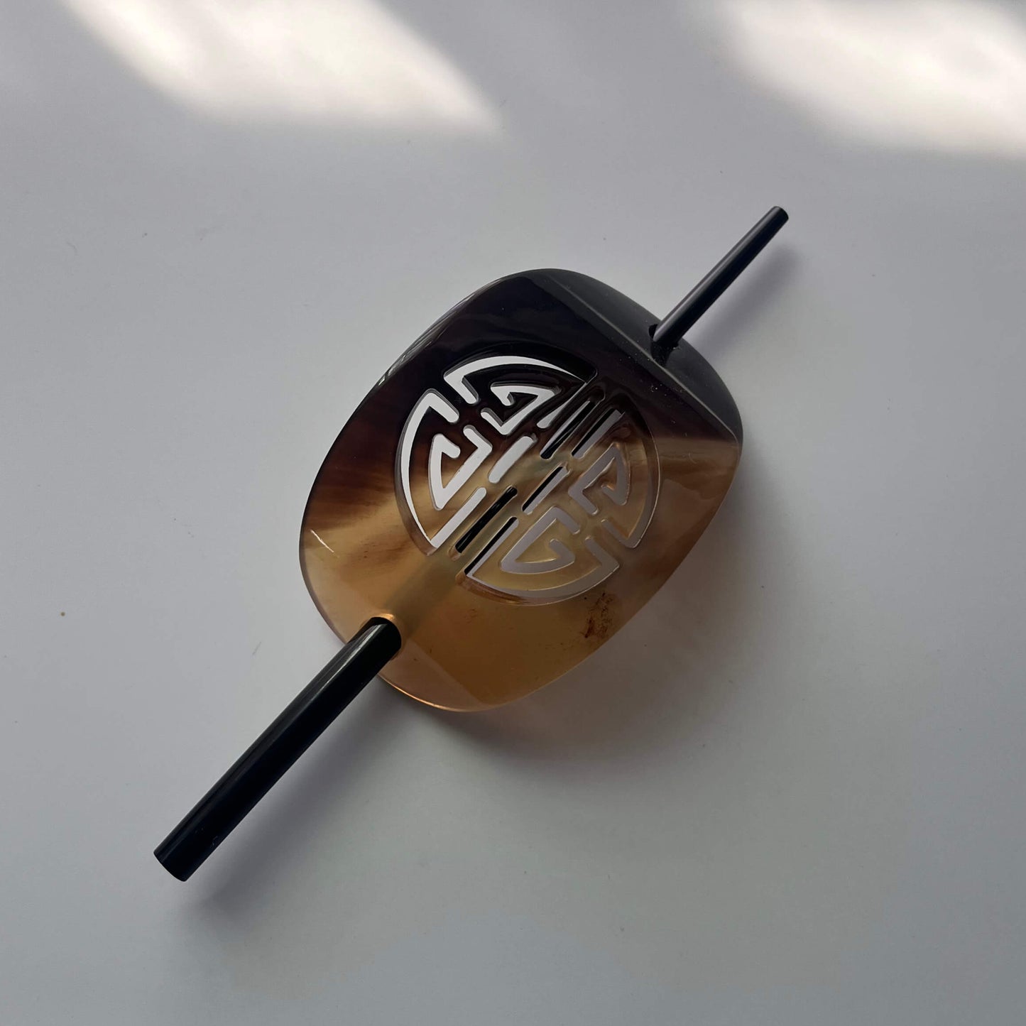 Handmade Buffalo Horn Hair Accessory Set — 6" Stick & Chinese Fortune Symbol Motif