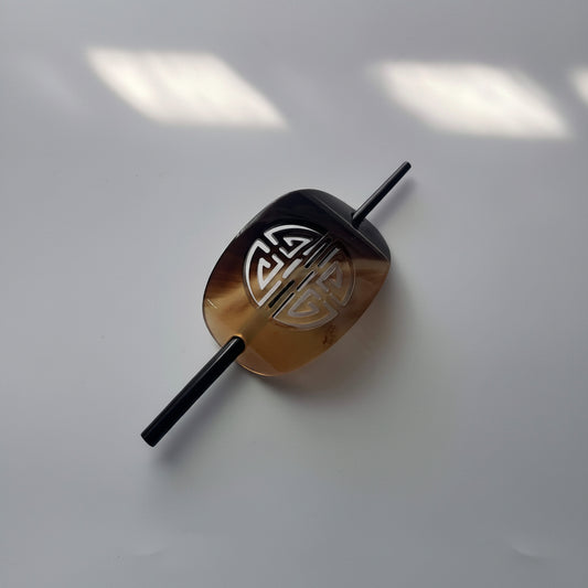 Handmade Buffalo Horn Hair Accessory Set — 6" Stick & Chinese Fortune Symbol Motif