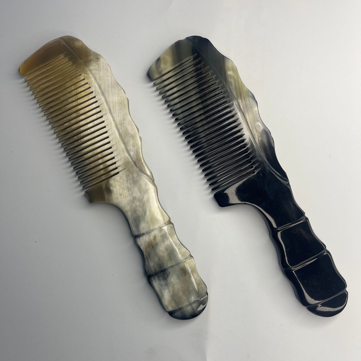 Handmade Buffalo Horn Fine Tooth Comb — Natural Polished Hair Comb (Black & Brown)