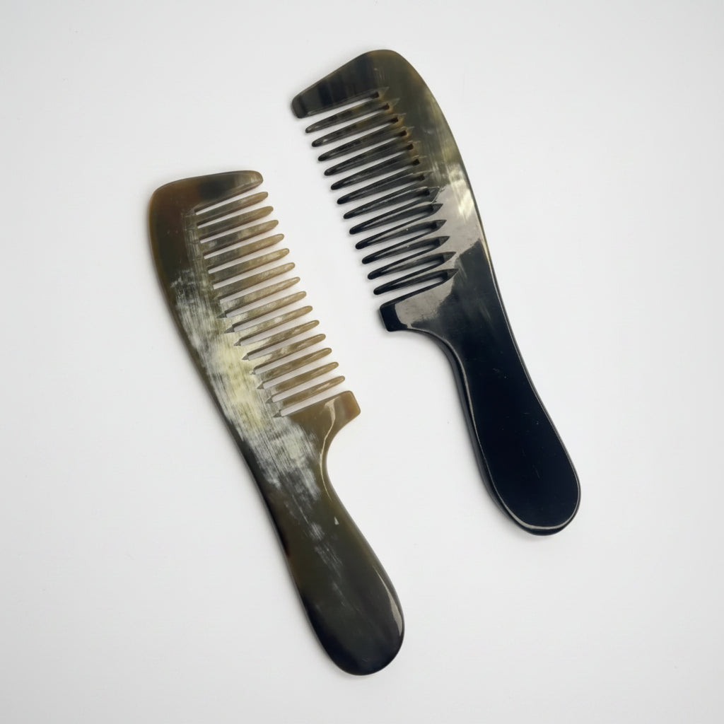Handmade Buffalo Horn Comb — Natural 7" x 2" Wide‑Tooth Hair Comb (Black & Brown)