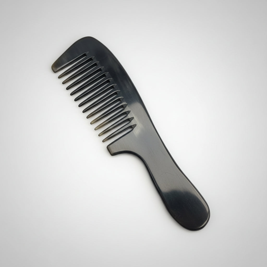 Handmade Buffalo Horn Comb — Natural 7" x 2" Wide‑Tooth Hair Comb (Black & Brown)
