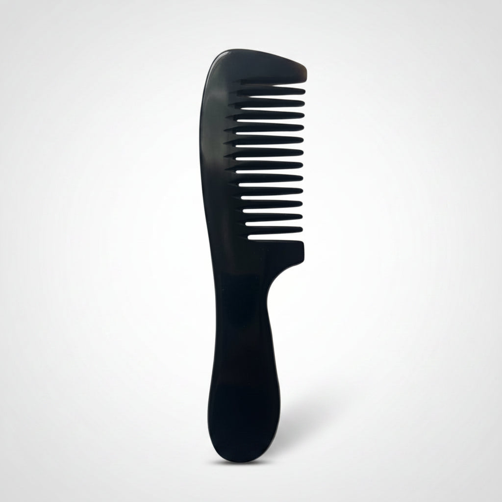 Handmade Buffalo Horn Comb — Natural 7" x 2" Wide‑Tooth Hair Comb (Black & Brown)