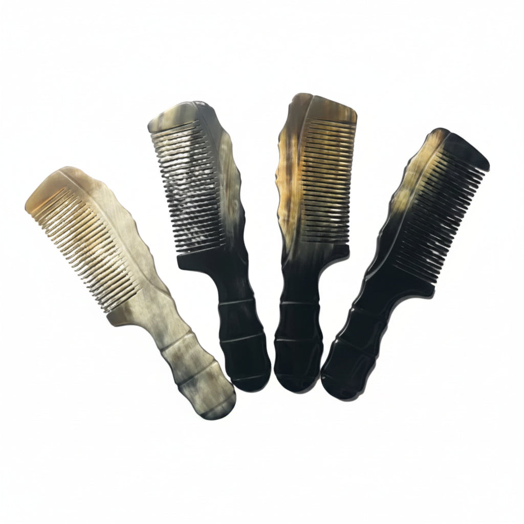 Handmade Buffalo Horn Fine Tooth Comb — Natural Polished Hair Comb (Black & Brown)