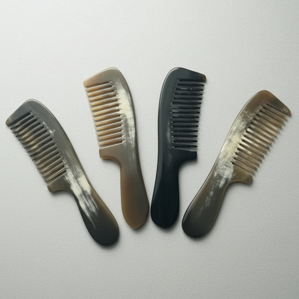 Handmade Buffalo Horn Comb — Natural 7" x 2" Wide‑Tooth Hair Comb (Black & Brown)
