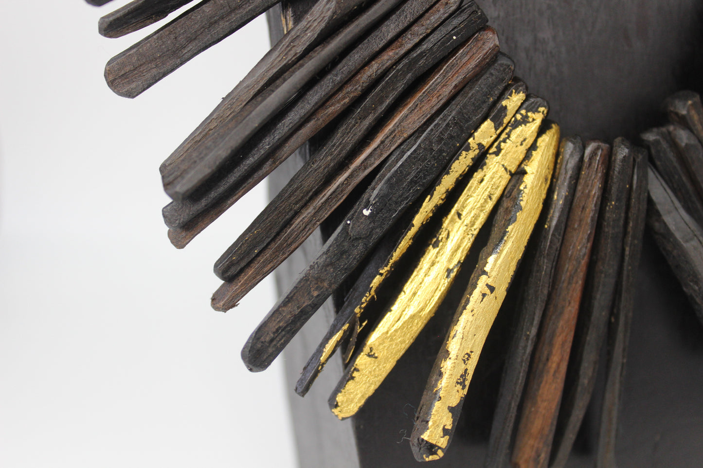 Handcrafted Ebony Wood Statement Necklace with 24k Gold Leaf