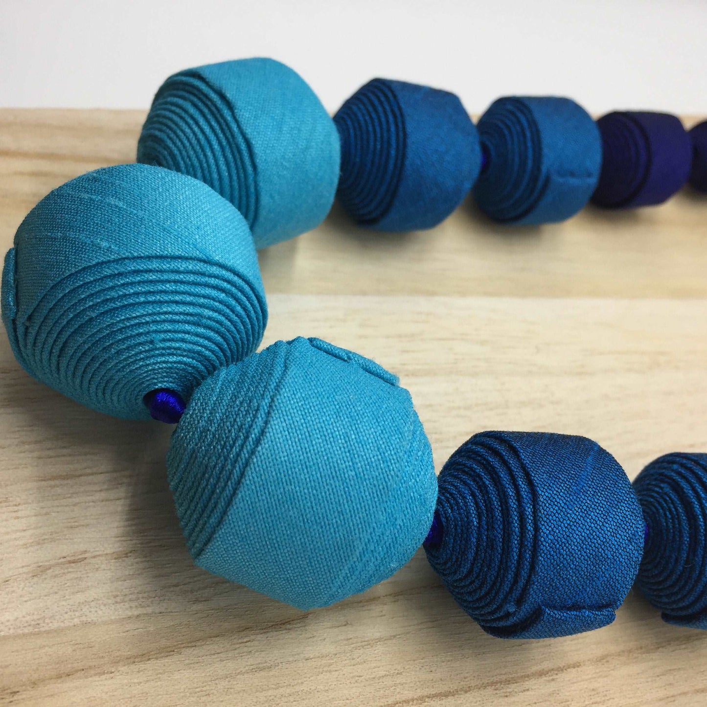 Natural Beauties Ombre Blue Graduated Fabric Bead Necklace Royal 22"