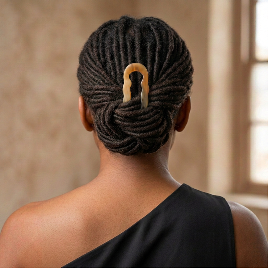 Hand‑Carved Buffalo Horn Classic French Pin — Natural 2‑Prong Hair Accessory