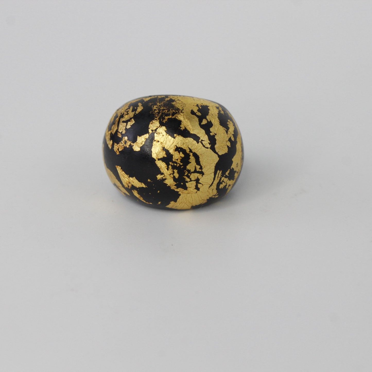Handcrafted Ebony Wood Domed Ring with 24k Gold Leafing Design