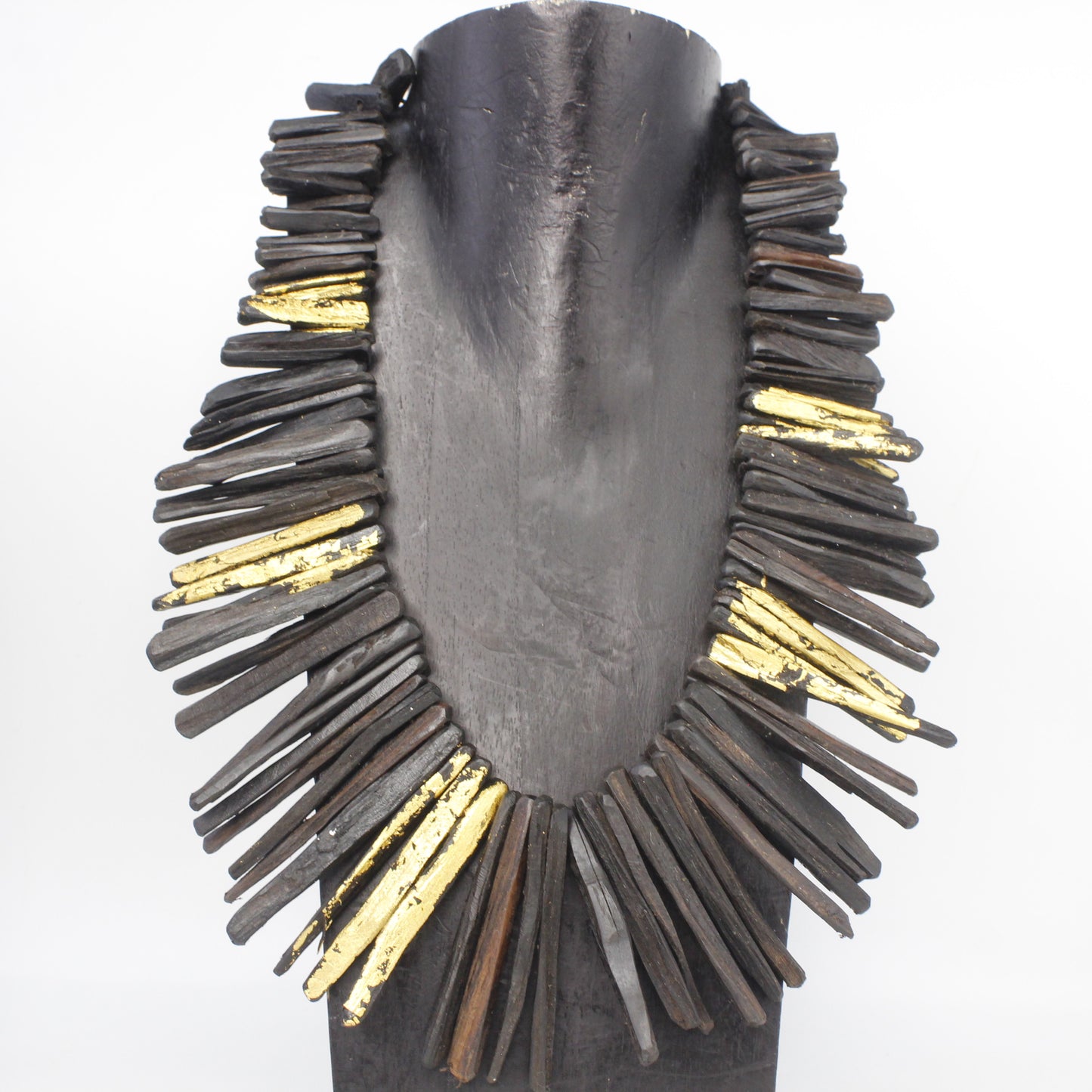 Handcrafted Ebony Wood Statement Necklace with 24k Gold Leaf