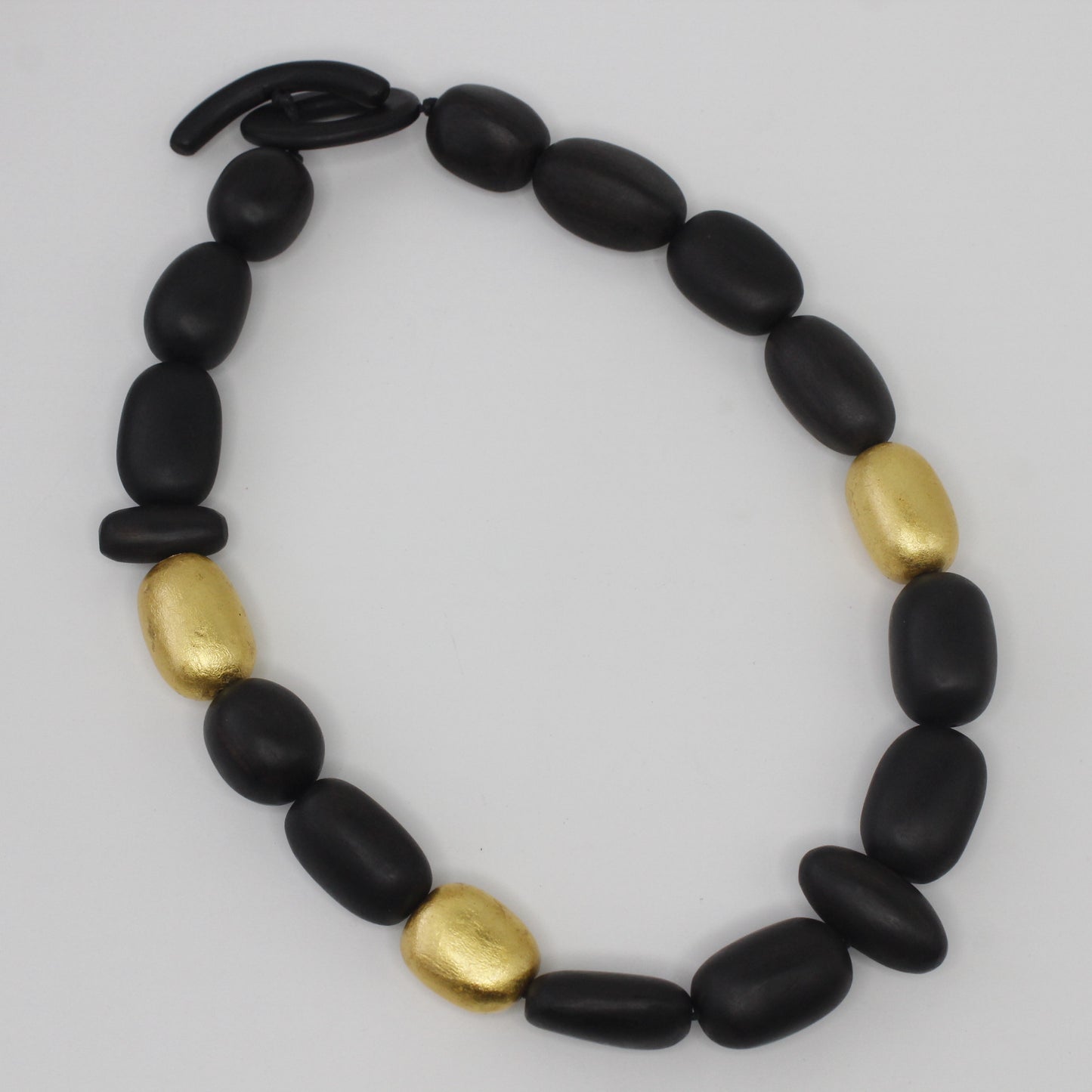 Handcrafted Ebony Wood Bead Necklace from Mali with 24K Gold Leaf Accents