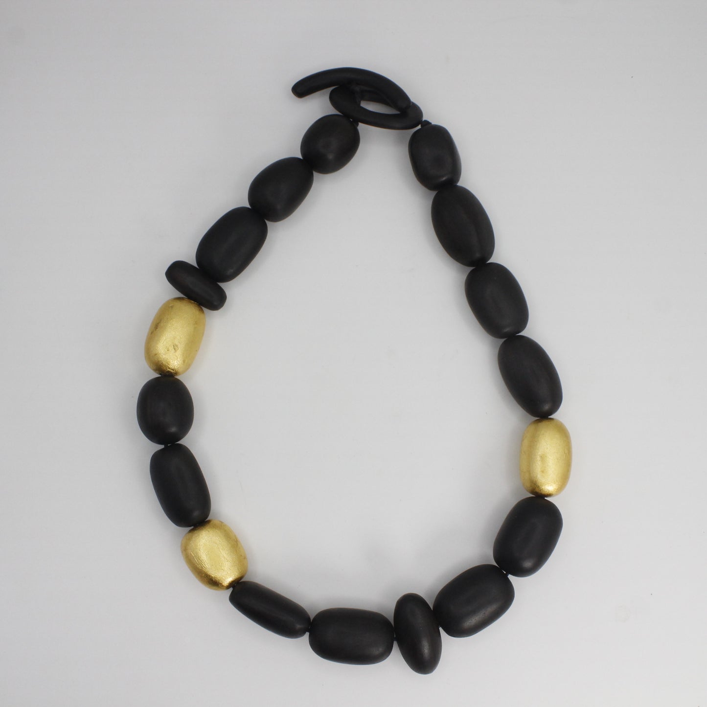 Handcrafted Ebony Wood Bead Necklace from Mali with 24K Gold Leaf Accents