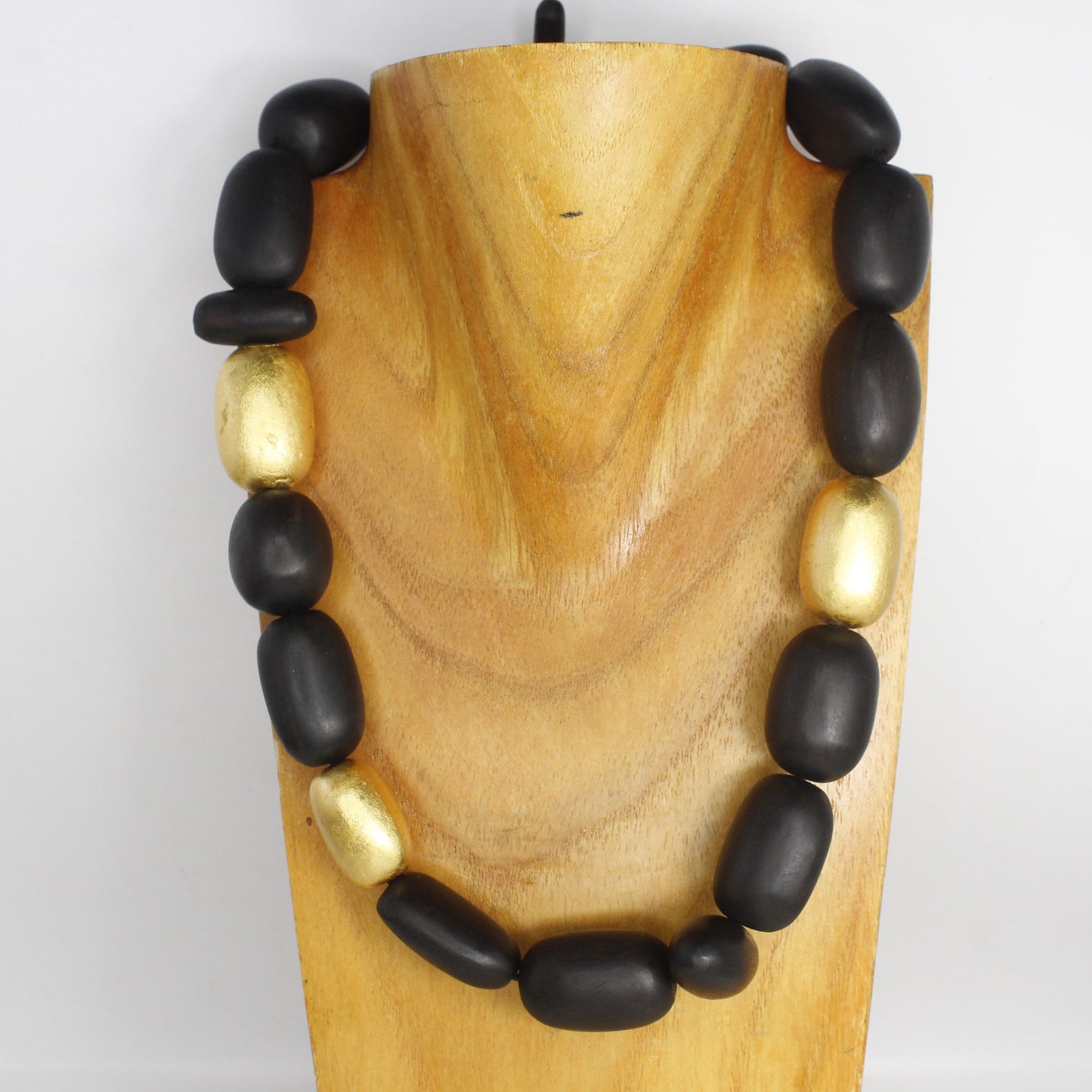 Handcrafted Ebony Wood Bead Necklace from Mali with 24K Gold Leaf Accents