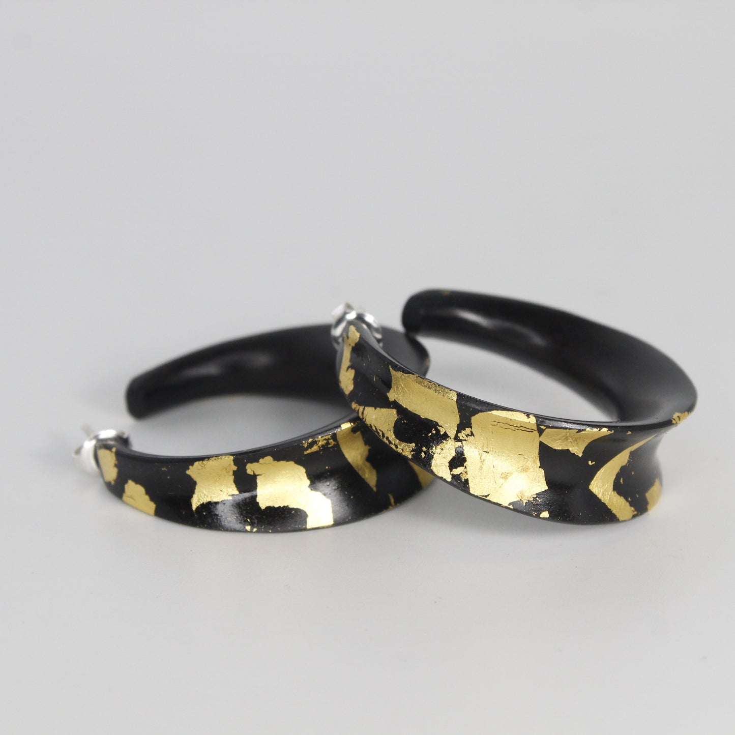 Handcrafted Ebony Concave Hoop Earrings with 24k Gold Leafing