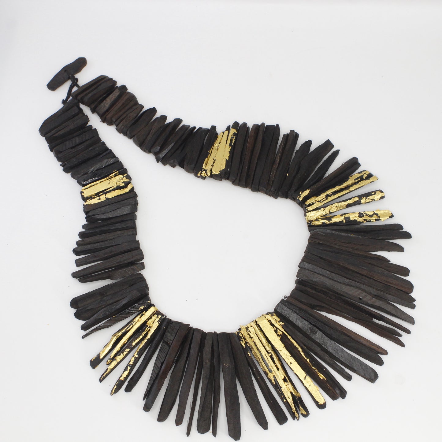 Handcrafted Ebony Wood Statement Necklace Choker with 24k Gold Leaf