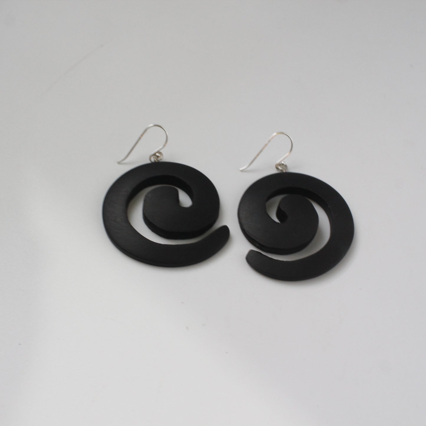 Handcrafted Ebony Wood Swirl Earrings on .925 Sterling Wire