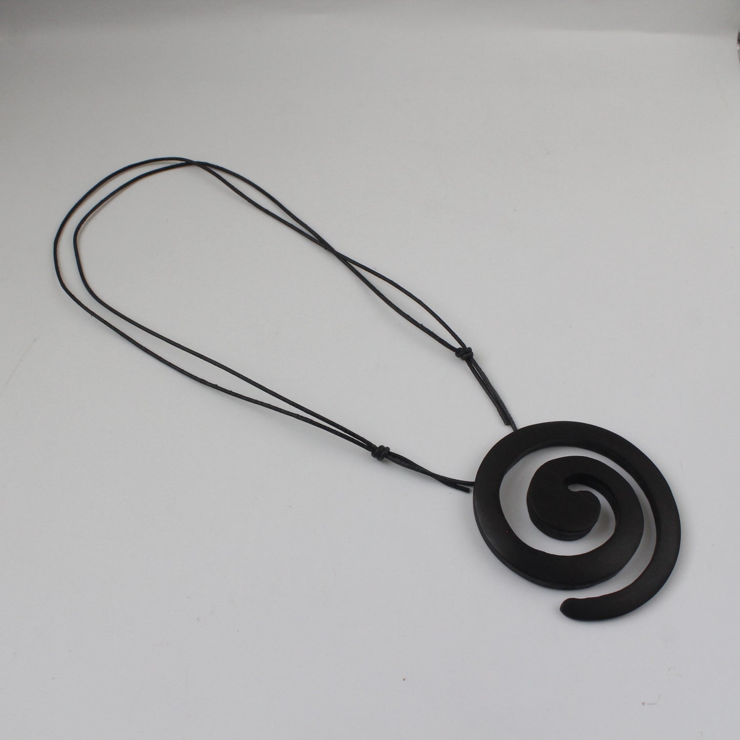 Handcrafted Ebony Wood Swirl Pendant Necklace on Leather Cord