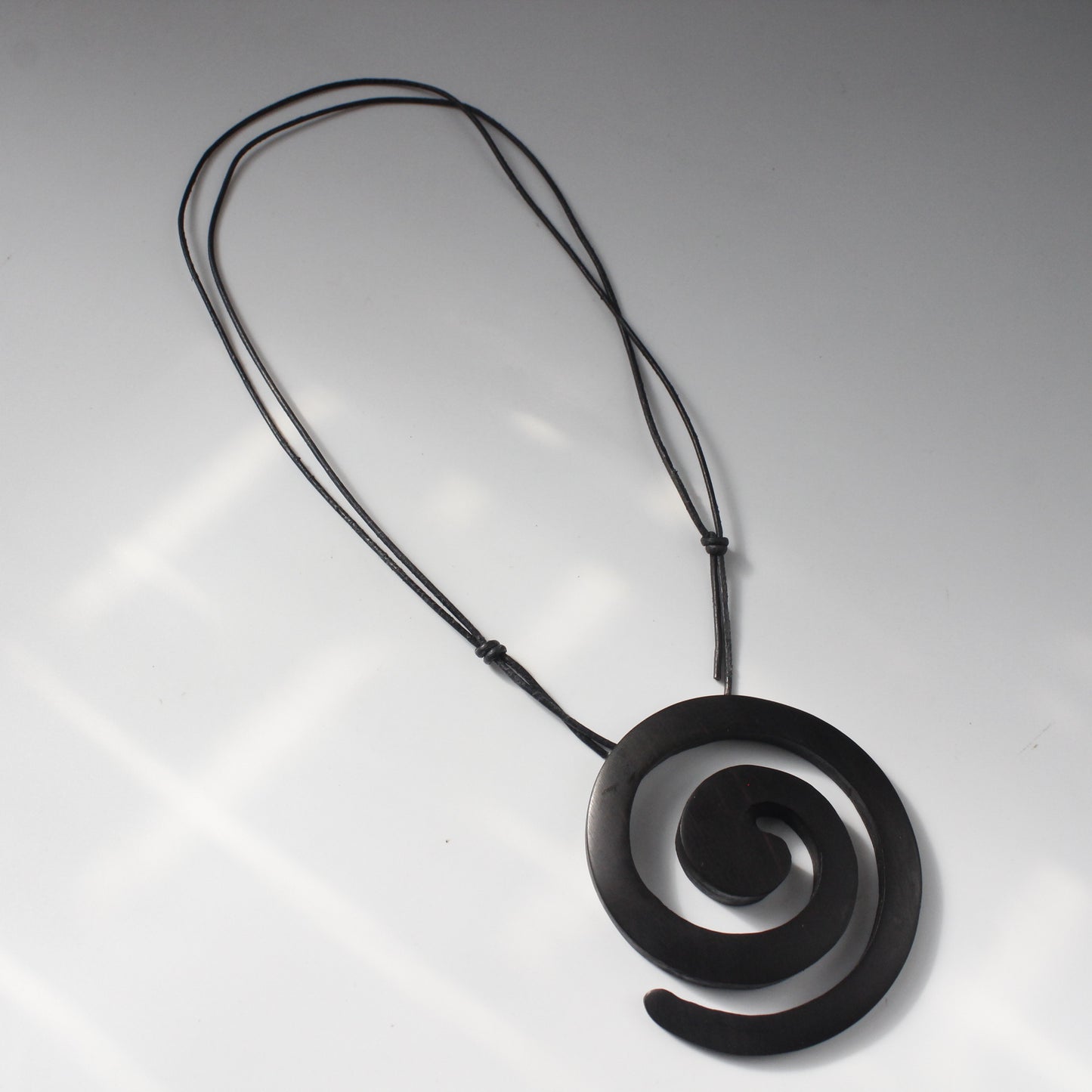 Handcrafted Ebony Wood Swirl Pendant Necklace on Leather Cord