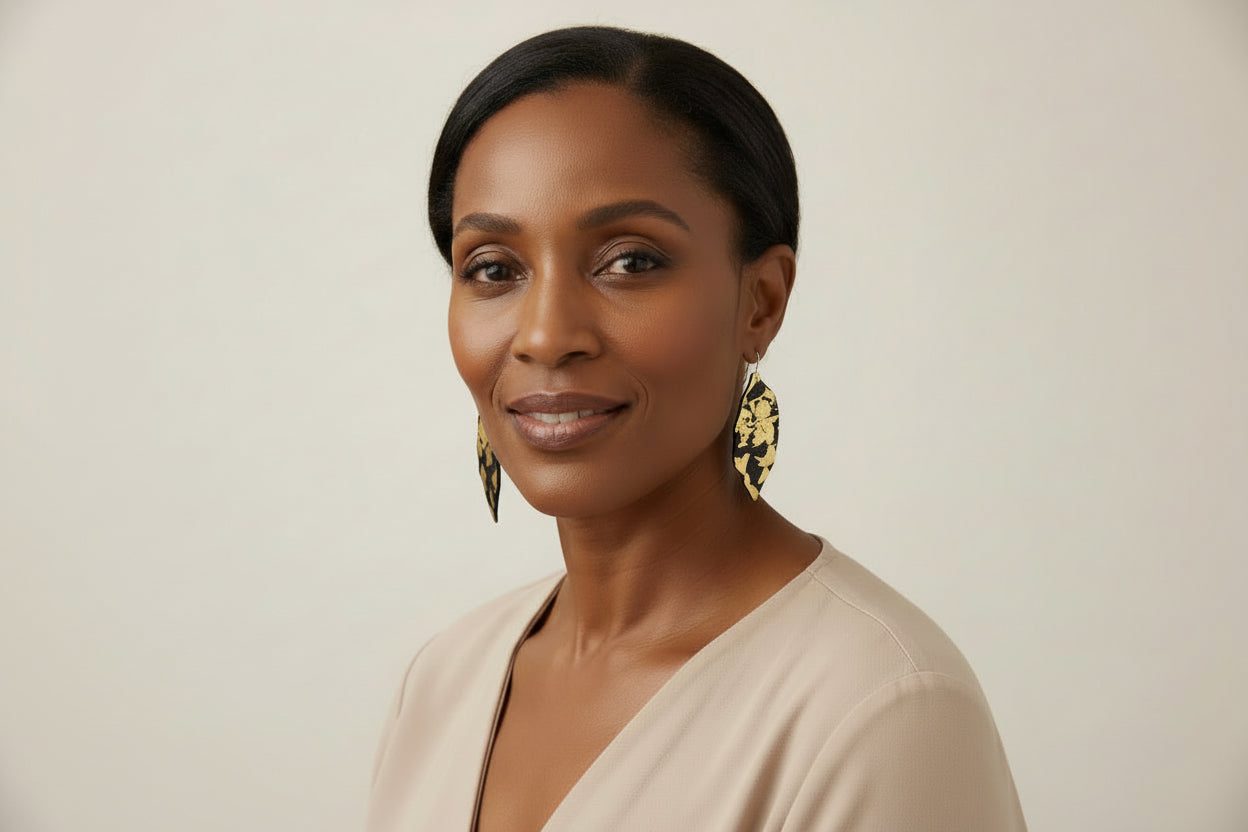 Handcrafted Ebony Wood Leaf Shaped Earrings with 24k Gold Leaf Design