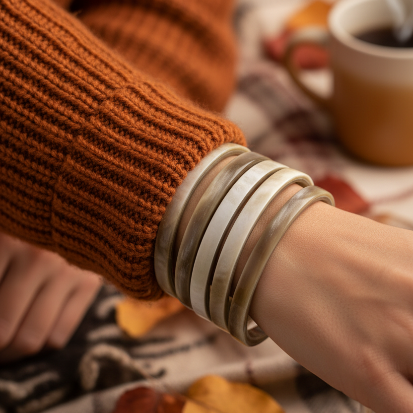 7mm Buffalo Horn Bangle — Stackable, Hand‑Carved, Sustainable (Brown or Black)