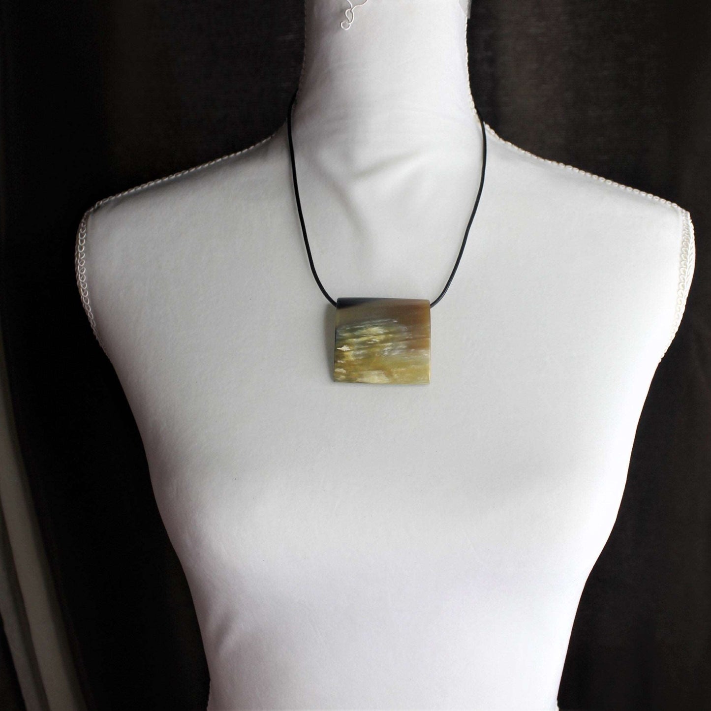 Square Horn Pendant on Leather Cord