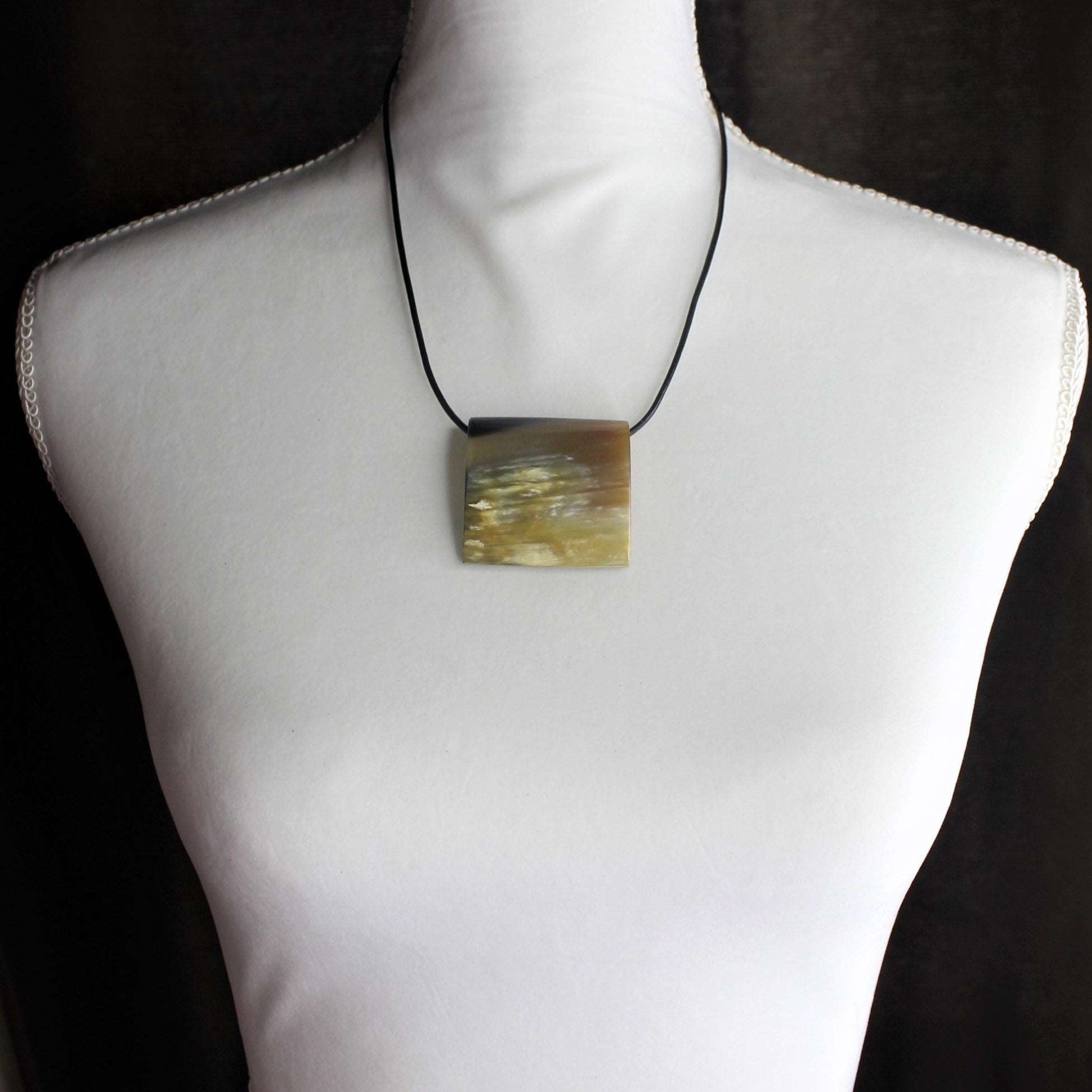 Square Horn Pendant on Leather Cord