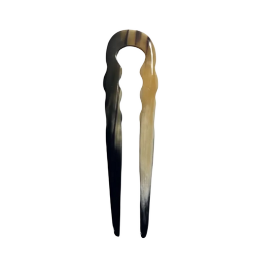 Hand‑Carved Buffalo Horn Classic French Pin — Natural 2‑Prong Hair Accessory